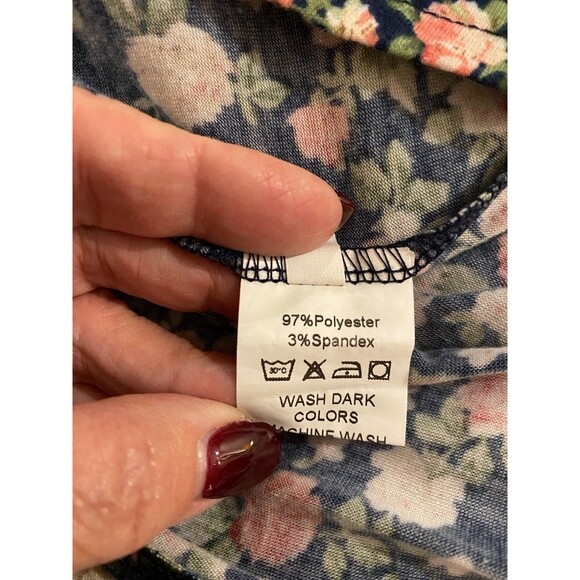 Womans Blouse Plus Size XL Top Navy Floral V Neck Pullover Stretchy Long Sleeve - Picture 10 of 12